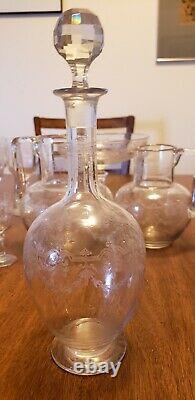 Crystal Wine Set Decanter, 2 jars, center. Possible Saint-Louis. 30 pieces