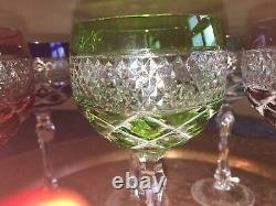 Crystal set of 6 coloured Hock Wine Glass / Glasses 7.5 high