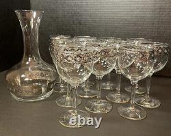 Culver Silver Valencia 12 5.5 Wine Glasses & 8.5 Decanter MCM Rare Barware Set