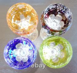 Cut to Clear Crystal Wine Glasses- Set of 4 (A) Green/Cobalt/Amber/Ruby