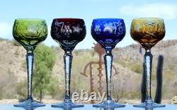 Cut to Clear Crystal Wine Glasses- Set of 4 (A) Green/Cobalt/Amber/Ruby