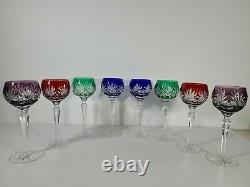 Czech Bohemian Cut to Clear Multi-Colored Wine Glasses 8 Ounce (set of 8)
