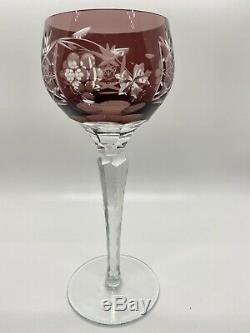 Czech Multi Color Cut To Clear Bohemian Glass 8 1/4 Wine Glasses Set of 6
