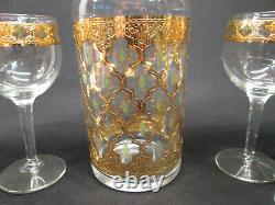 DECANTER SET 6 Culver Goblets Wines Glasses Barware Green Diamonds Gold Valencia