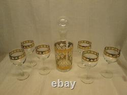 DECANTER SET 6 Culver Goblets Wines Glasses Barware Green Diamonds Gold Valencia