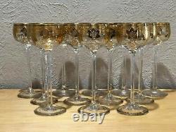 Decorative Gold Embossed Wine Goblets. Set of 12. Vintage