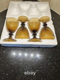 Diane von Fürstenberg DVF designed hand blown amber colored wine glasses 4