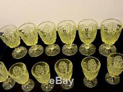 Eapg Vaseline Wine And Water Glass Set Canary Yellow, Daisy And Button Pattern