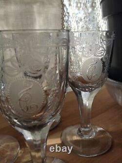 Early Antique Georgian Etched Monogrammed Wine Cordials, Set Of Six