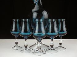 Ebeling & Ruess Murano Aqua Blue Wine Decanter Set, Vintage Italy Wine Glasses