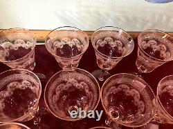 Elegant wine glasses light pink 7etched set of 11 Tiffin