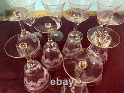 Elegant wine glasses light pink 7etched set of 11 Tiffin