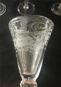 English or European Hollow Engraved Pedestal Stems Wine Glasses c1740 Set of 7
