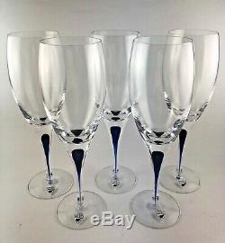 FIVE Orrefors INTERMEZZO Blue Claret Wine Glasses Set of 5