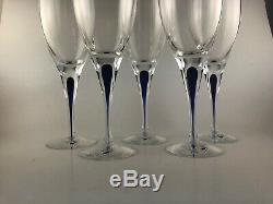 FIVE Orrefors INTERMEZZO Blue Claret Wine Glasses Set of 5