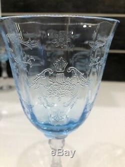 FOSTORIA Blue Navarre Set of 4 CLARET WINE Crystal Goblets 6 Signed