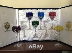 Faberge Lausane Crystal Wine Hock signed wine glasses set, never used