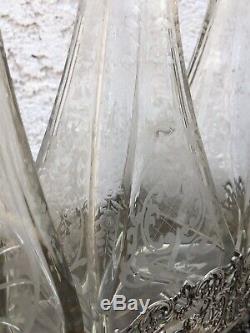 Fine 800 Silver German 3 Engraved Glass Decanter Cherub Liqueur Wine Bottle Set