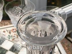 Fine Hobstar cut DECANTER CZECH REPUBLIC BOHEMIAN SET 6 WINE GLASSES QUEEN LACE