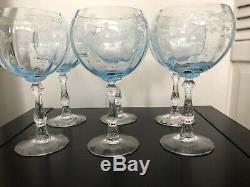 Fostoria Navarre Blue Magnum Wine Glass Vintage Etched Stemware (Set Of 6)
