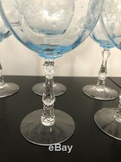 Fostoria Navarre Blue Magnum Wine Glass Vintage Etched Stemware (Set Of 6)