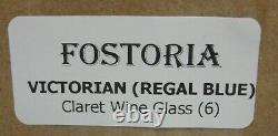 Fostoria VICTORIAN (REGAL BLUE) Claret Wine Stems SET OF SIX Lovely MINT IN BOX