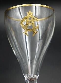 French Baccarat Crystal Gold Trim & Rim Wine Glasses CA Monogram Set of Eight