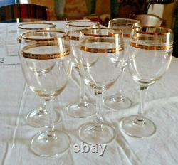 French Baccarat Saint Louis Crystal engraved & Gold filet wine glasses set of 6