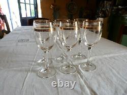 French Baccarat Saint Louis Crystal engraved & Gold filet wine glasses set of 6
