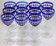 French Cut Crystal Set of 11 Wine Goblets in Blue Color