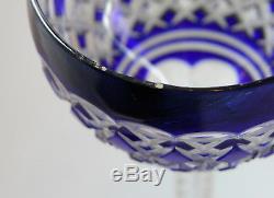 French Cut Crystal Set of 11 Wine Goblets in Blue Color