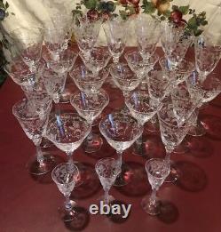 GORGEOUS CRYSTAL Fostoria Blossom pattern lot etched glass SET OF 33