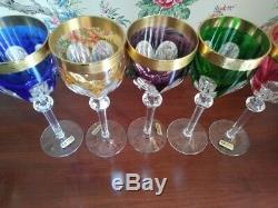 German Tharaud set of 5 Muticolor Cased Cut to Clear Crystal Wine Glasses