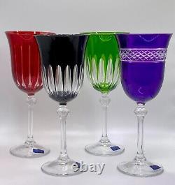 Gioielli Da Tavola G A Cristal Italy 4 Multi Color Wine Glass Cut To Clear IOB