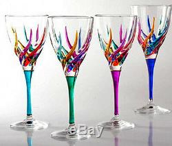Glassware Venetian Carnevale Wine Glasses Set Of Four Hand Painted Crystal