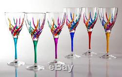 Glassware Venetian Carnevale Wine Glasses Set Of Six Hand Painted Crystal