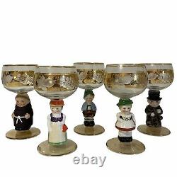Goebel Hummel Wine Cordial Glasses German 14K Gold Trim Set Of 5 Vintage