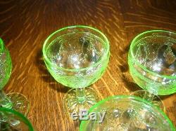 Green Depression Glass Cameo Ballerina Set of 10 4 Cordial Wine Goblets