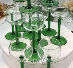 Green Luminarc France Glasses Vintage 1970's Wine Hock / Tulip shape Set of 15