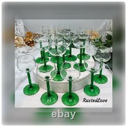 Green Luminarc France Glasses Vintage 1970's Wine Hock / Tulip shape Set of 15
