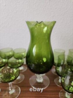 HUGE LOT Sasaki Coronation GREEN Wine Glasses Crystal Twisted Stem COCTAIL SET