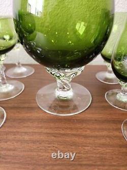 HUGE LOT Sasaki Coronation GREEN Wine Glasses Crystal Twisted Stem COCTAIL SET