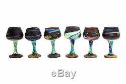 Hand Blown Wine Goblet Phoenician Glass Hebron Glass Drinking Glassware Set 6 PC