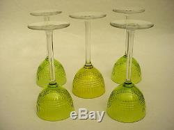 Hard to Find French Baccarat Nancy Set of 5 GREEN Rhine Wine Goblets