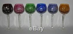 Harlequin Set of 6 x Bohemian Cut To Clear Crystal 7 3/4 Hock Wine Glasses -vgc