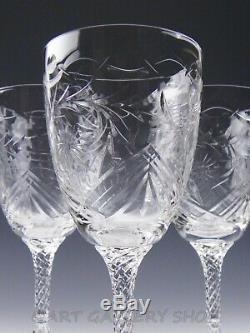 Hawkes American Brilliant Floral Cut Glass ETCHED WINE WATER GOBLETS Set of 6