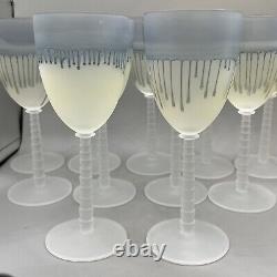 Hebron Art Glass Crystal Wine Goblets Holy Land Phoenician Set of 10 Ribbed Stem