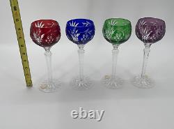 Hungarian Lead Crystal Hock Wine Glasses Lot Of 4 Red Blue Green Purple