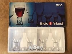 IITTALA TAPIO White Red Wine Glasses Bubble Stem Finland MINT SET OF 4 IN BOX