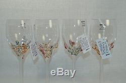 ION TAMAIAN Art Glass Wine Glasses Multicolored Set/4 Signed Romania New
